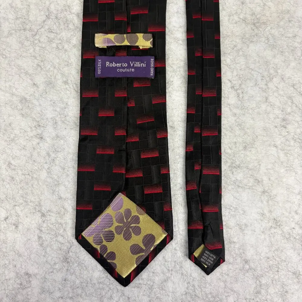 Roberto Villini Couture Mens Tie Black Red Ombre Geometric 100% Silk Italy 58x4